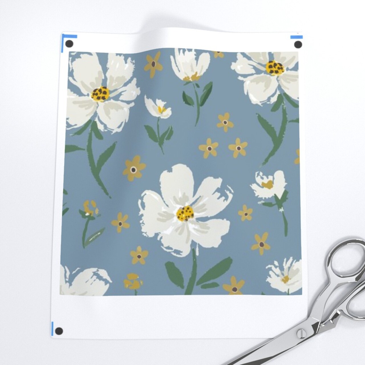 Blue Botanical Hand Painted White Flower Summer Floral Gold Flowers Spring Boho Light Gray Florals Whimsical Medium Scale Custom Pre-pasted Wallpaper by Spoonflower Pre-Pasted Wallpaper 2FT Wide